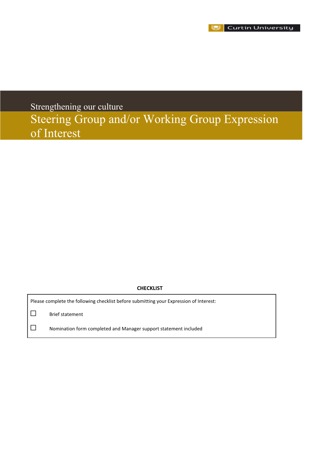 Steering Group And/Or Working Group Expression of Interest