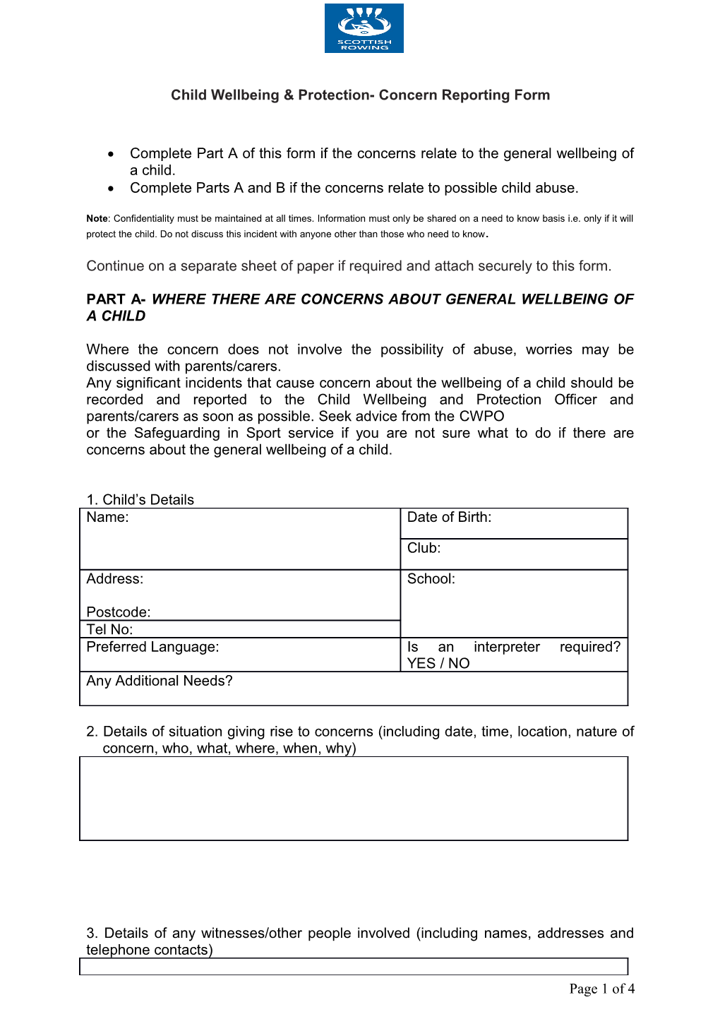 Child Wellbeing & Protection- Concern Reporting Form