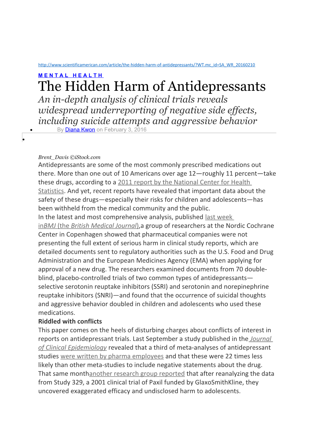 The Hidden Harm of Antidepressants