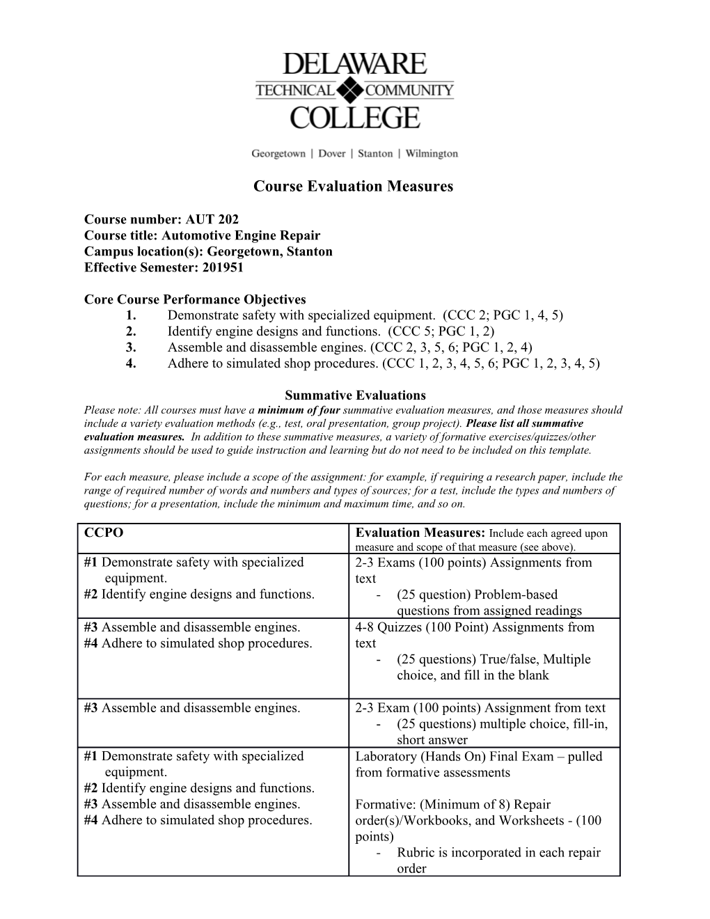 Course Evaluation Measures