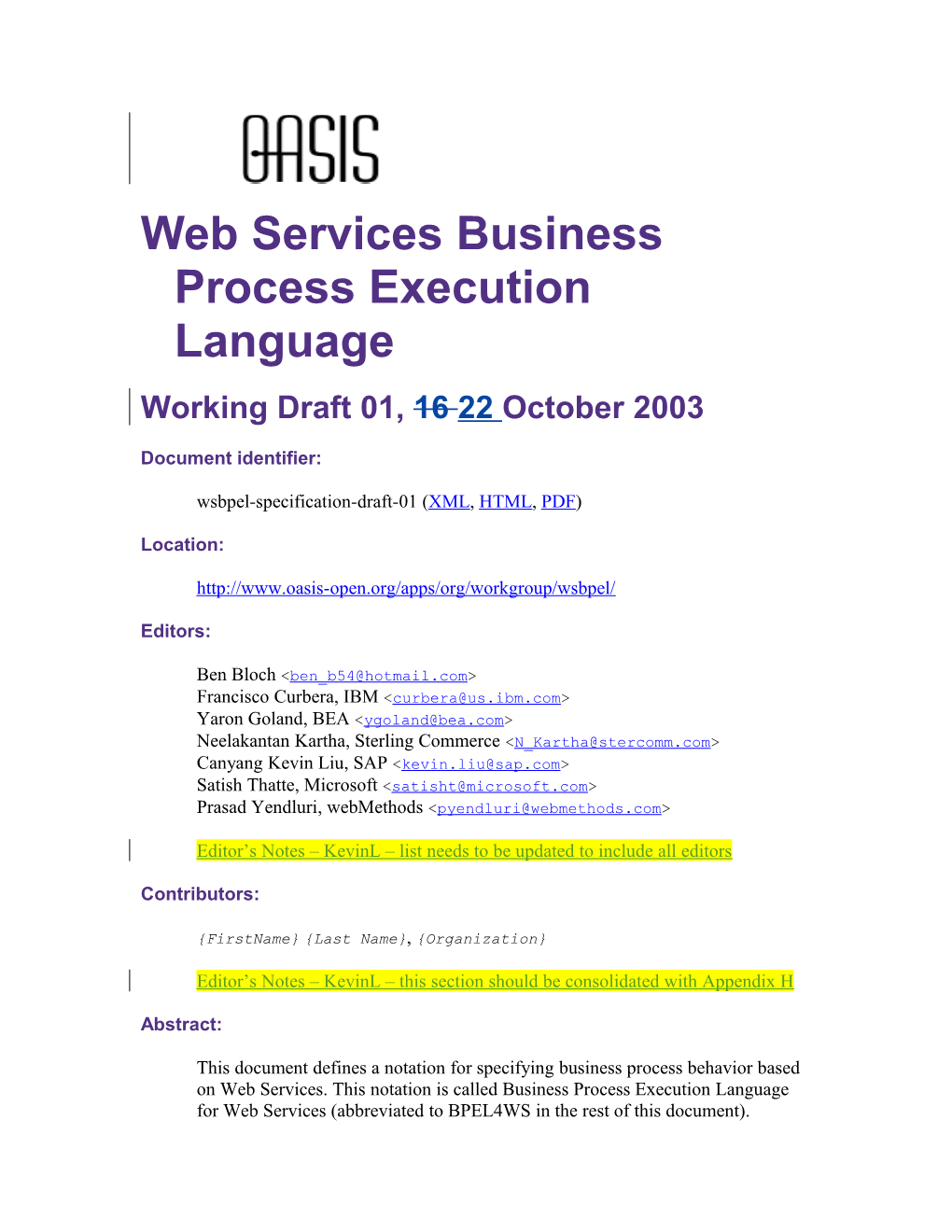 Web Services Business Process Execution Language