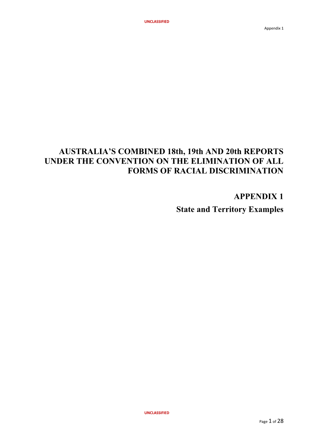 AUSTRALIA S COMBINED 18Th, 19Thand 20Threports UNDER the CONVENTION on the ELIMINATION