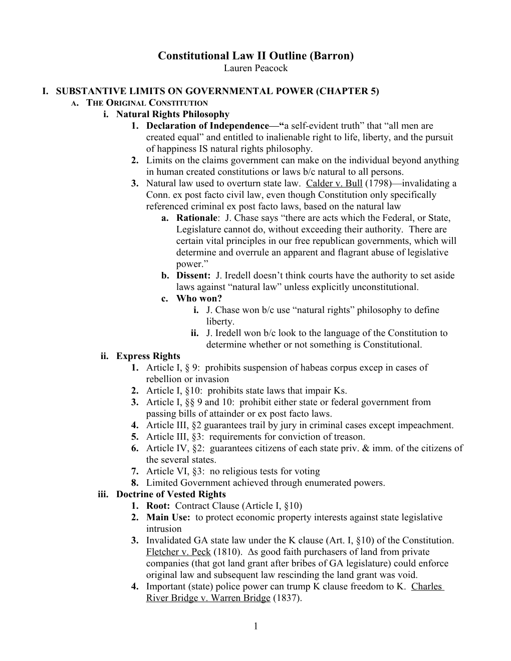 Constitutional Law II Outline (Barron)