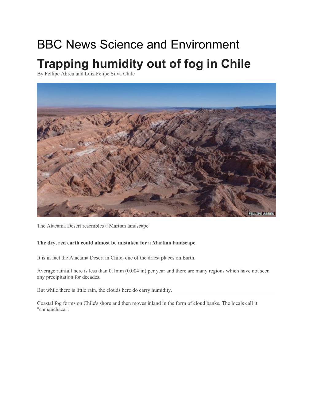 Trapping Humidity out of Fog in Chile