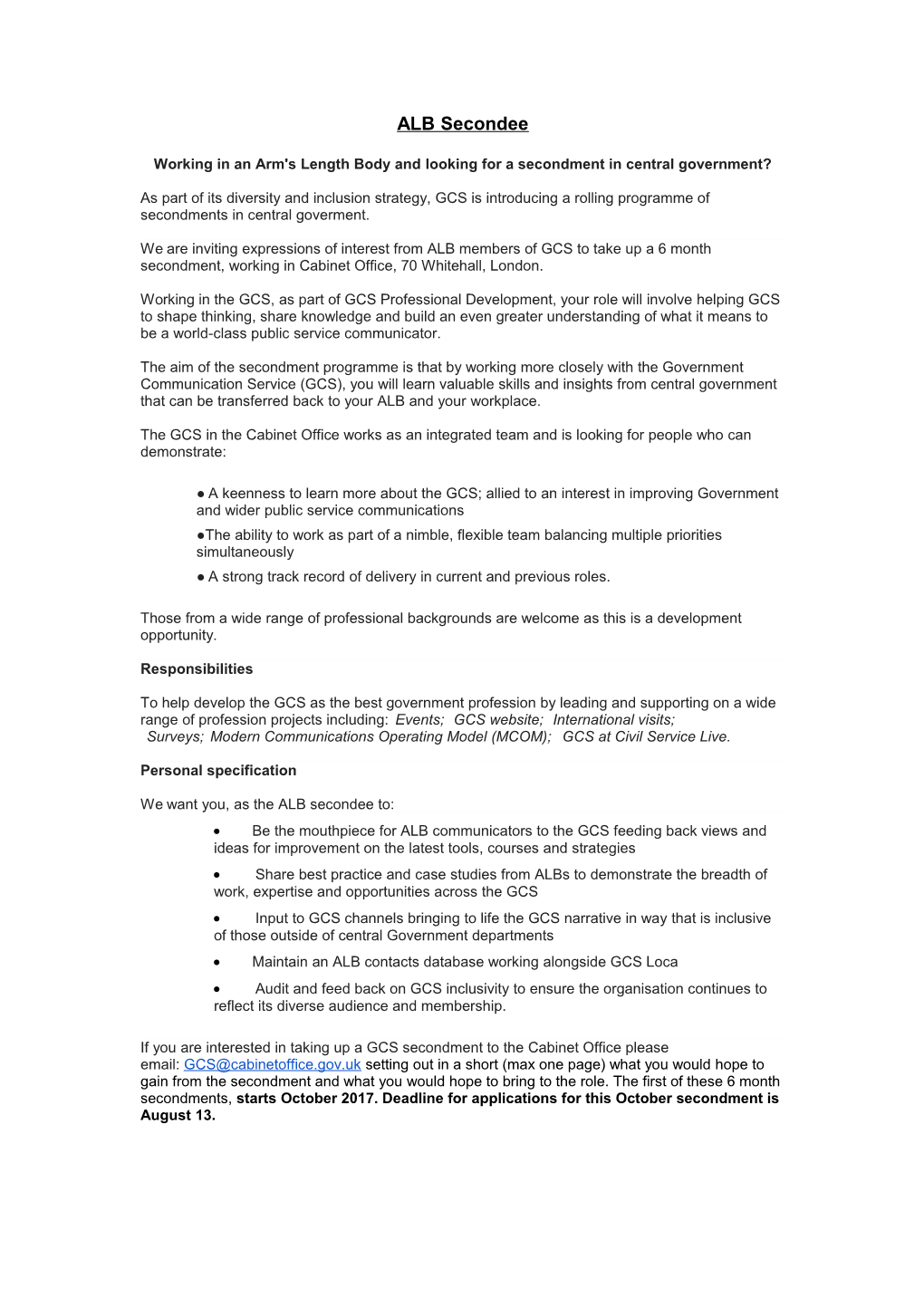 Working in an Arm's Length Body Andlooking for a Secondment in Central Government?