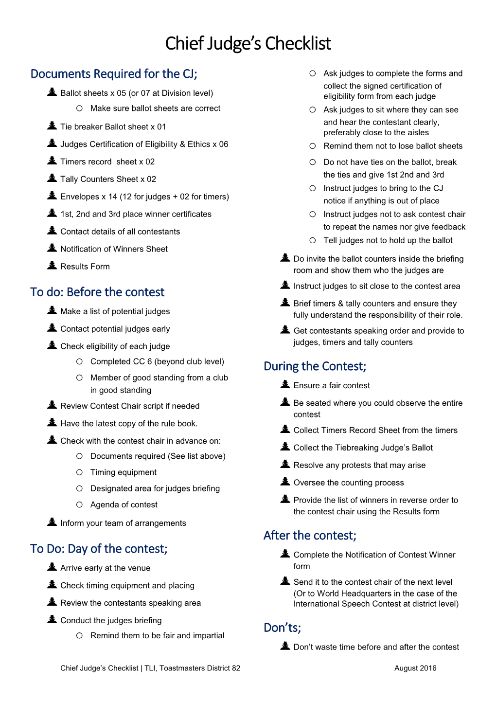 Chief Judge S Checklist