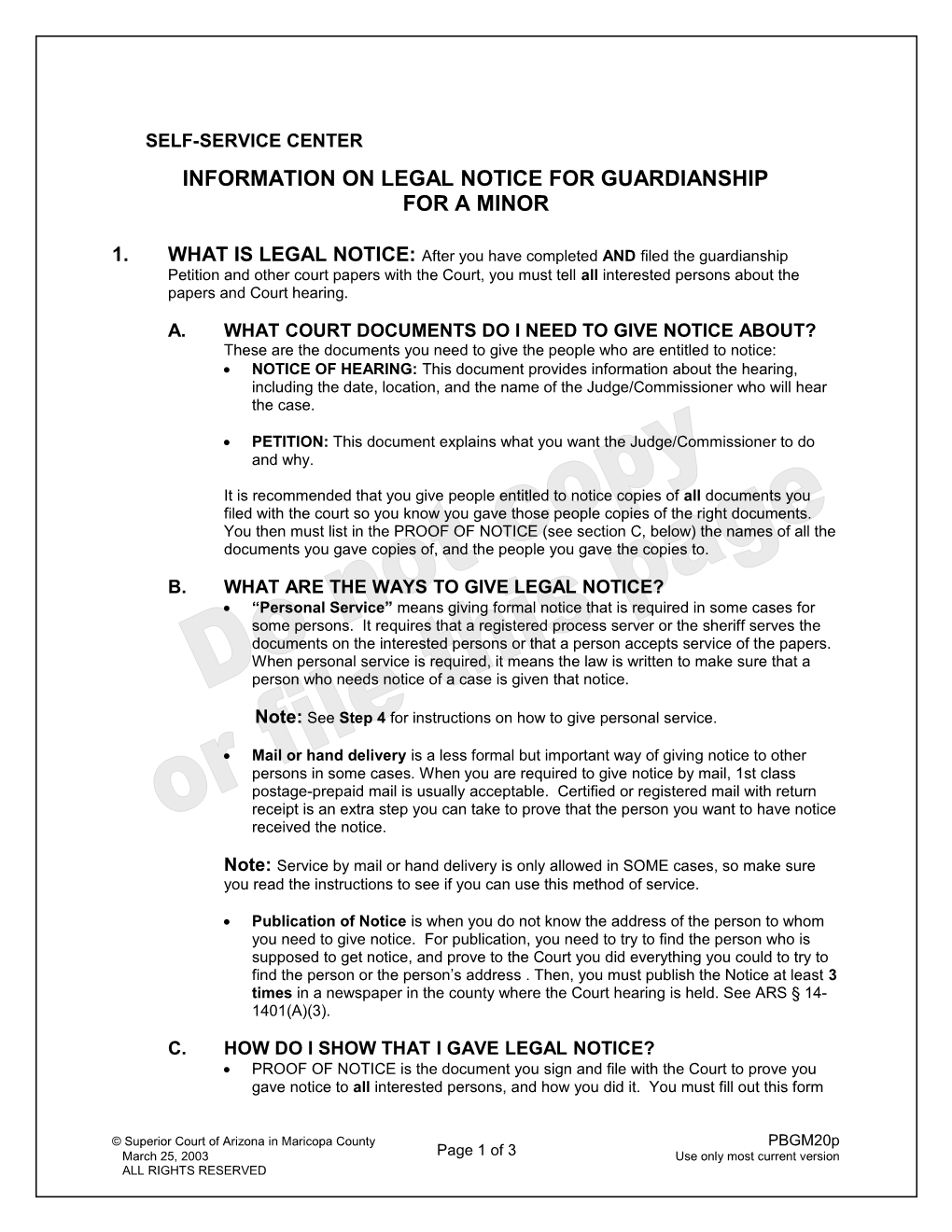 Information on Legal Notice for Guardianship