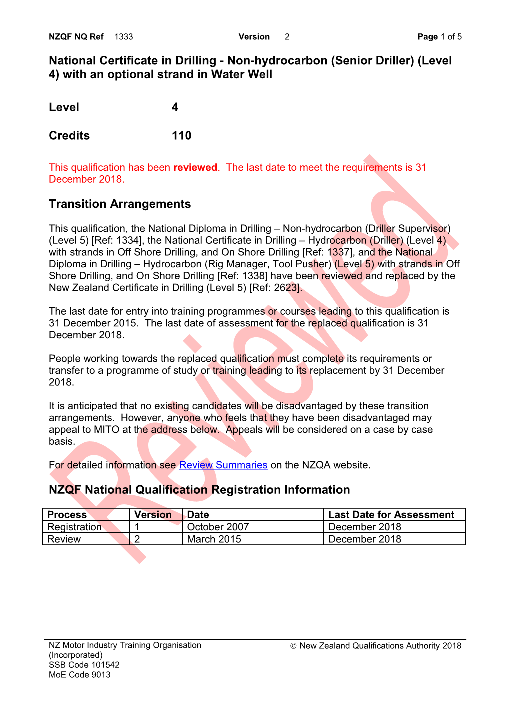 1333 National Certificate in Drilling - Non-Hydrocarbon (Senior Driller) (Level 4) With