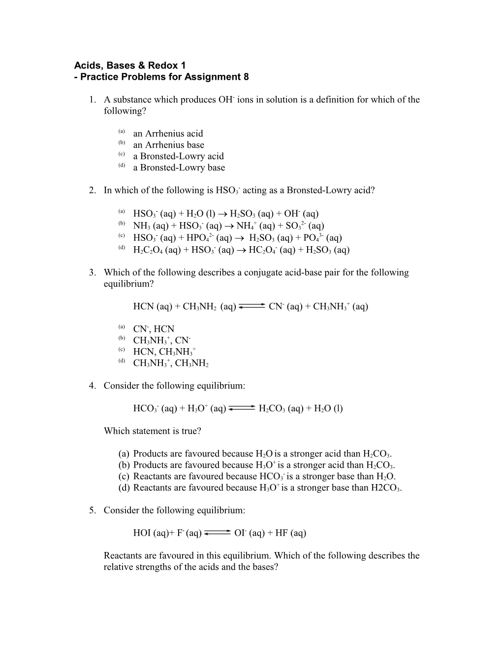 Acids, Bases & Redox