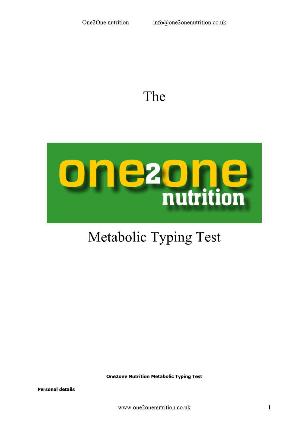 Metabolic Typing Test