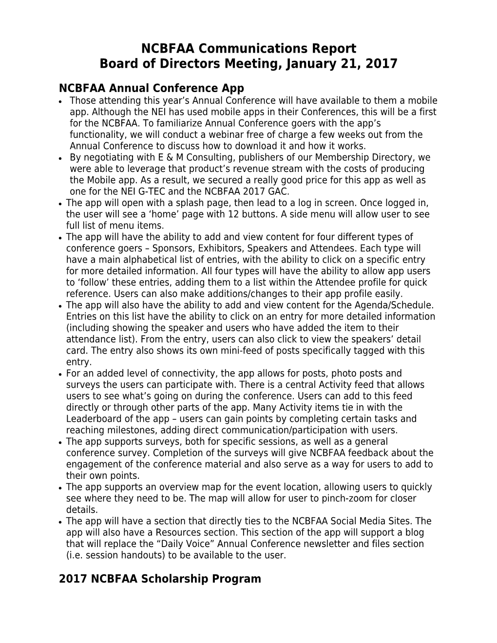 NCBFAA Communications Report