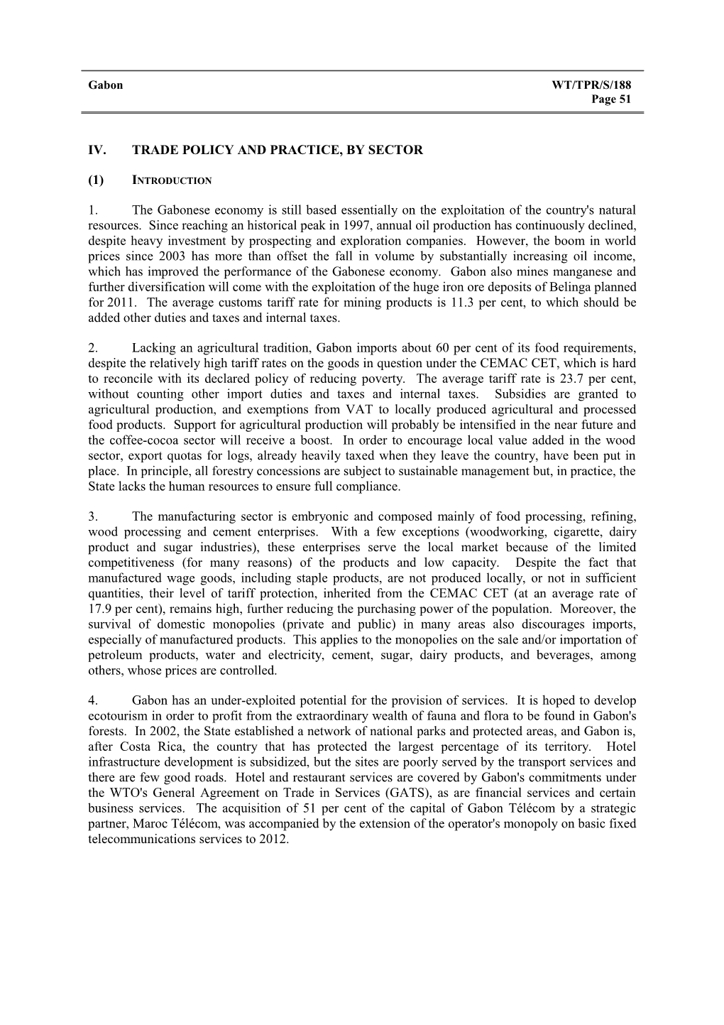 IV.TRADE Policy and PRACTICE, by SECTOR