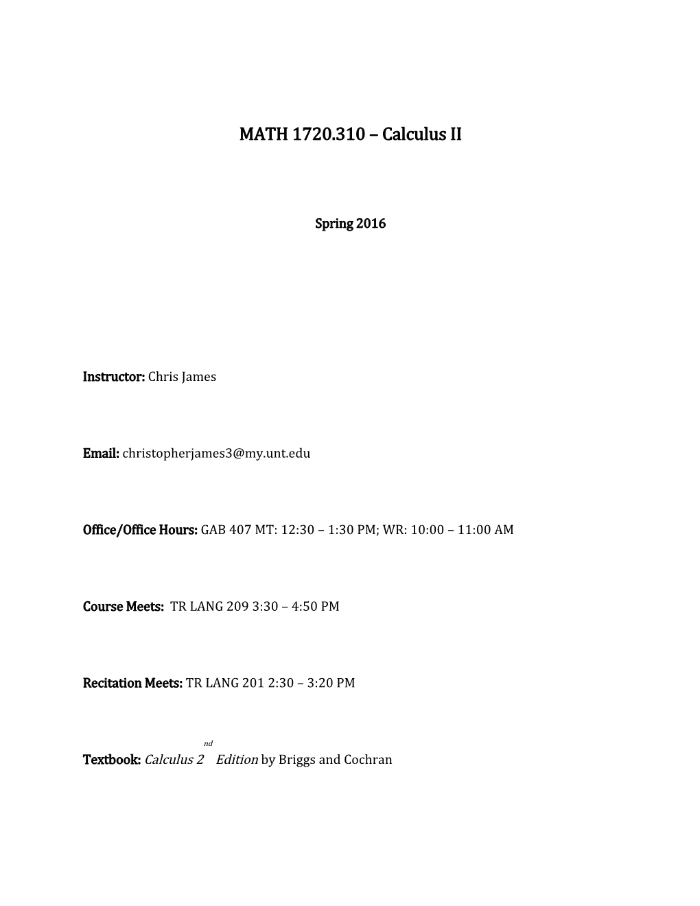 MATH 1720.310 Calculus II