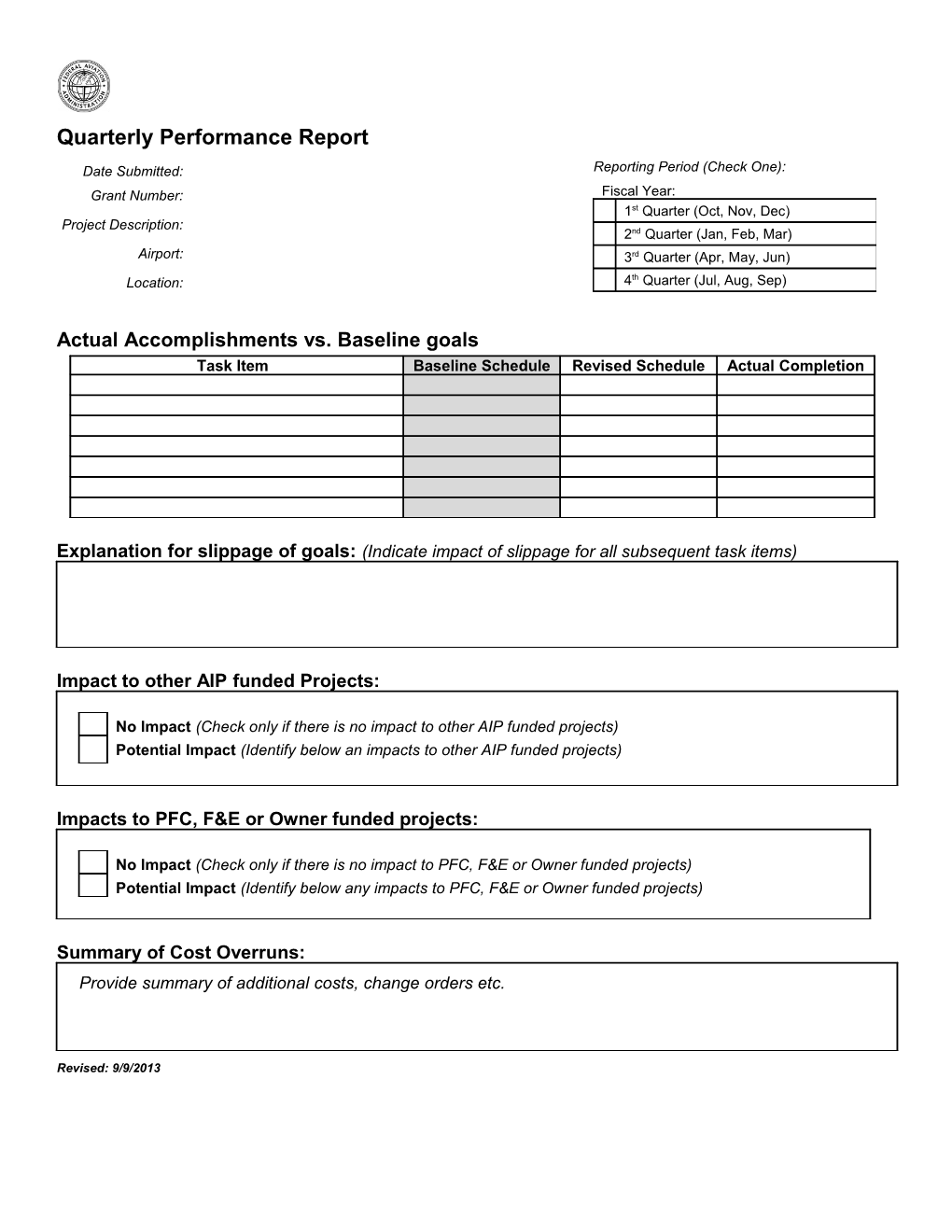 Actual Accomplishments Vs. Baseline Goals