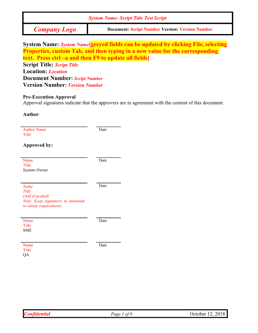 Operational Qualification Protocol Template