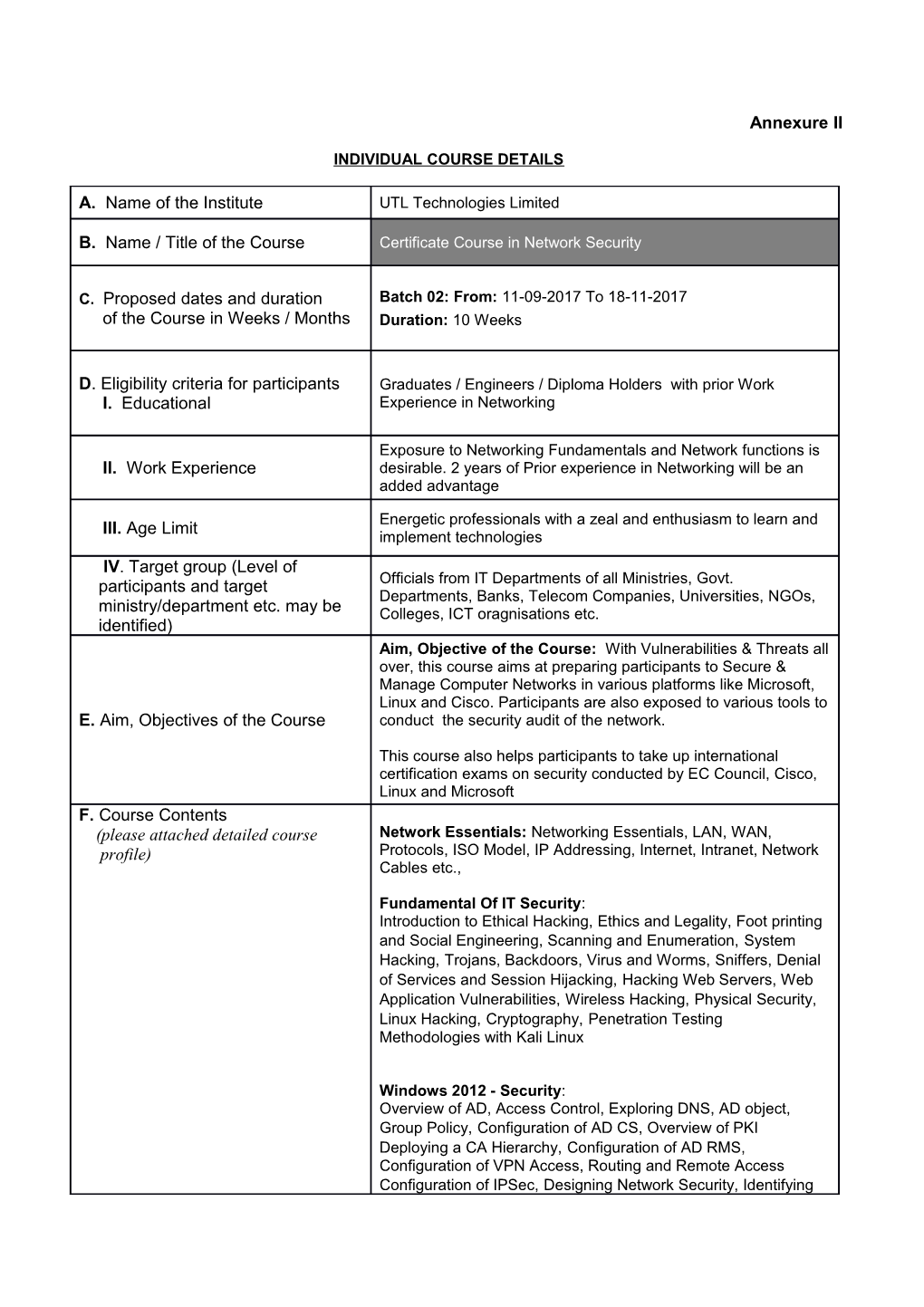 Individual Course Details