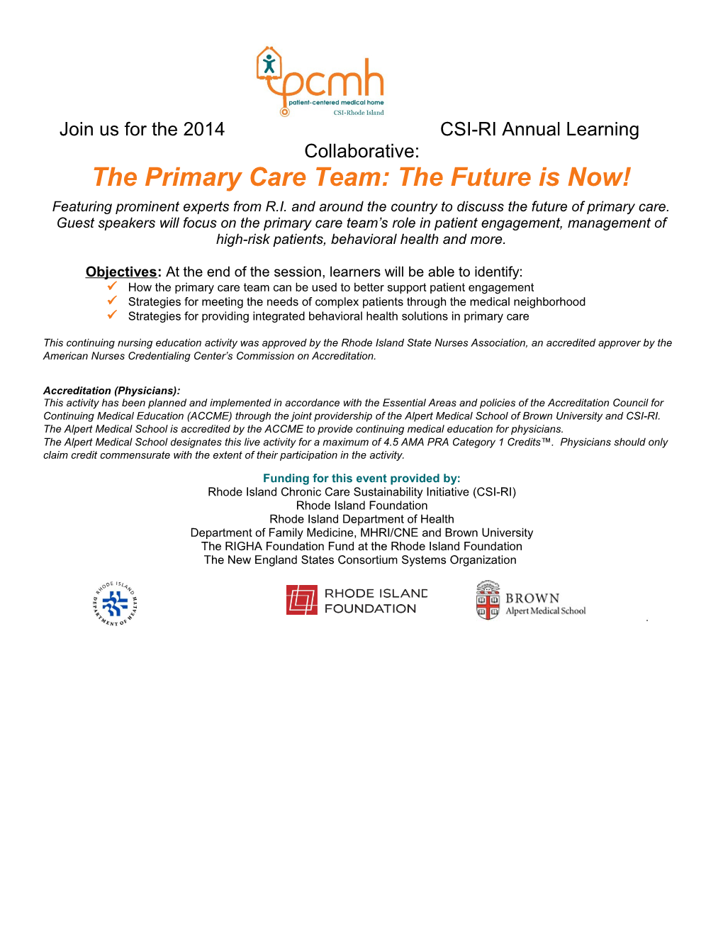 Join Us for the 2014 CSI-RI Annual Learning Collaborative