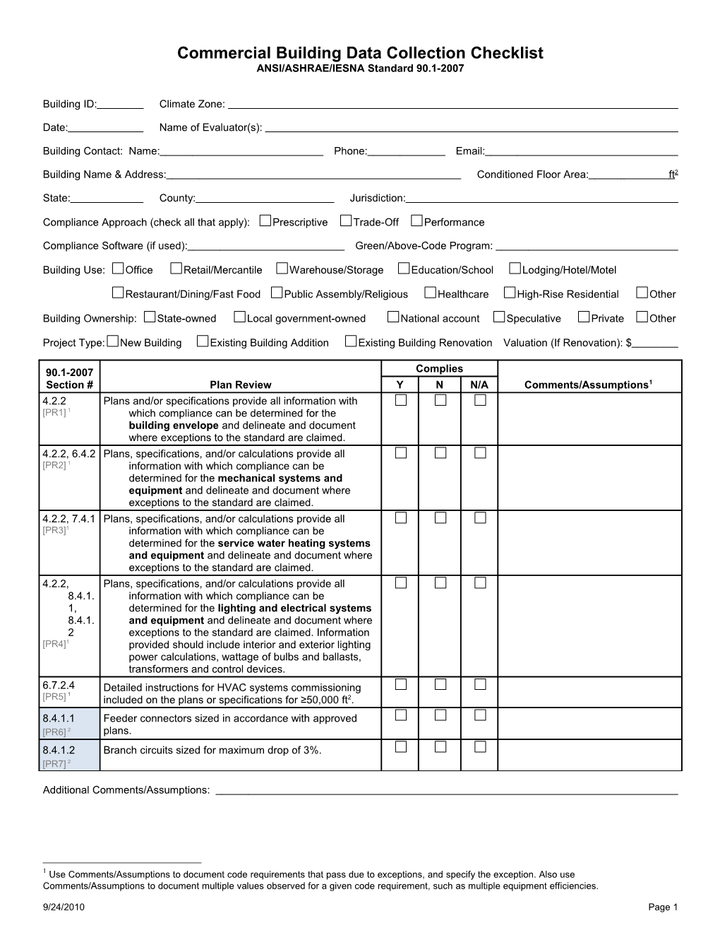 Commercial Building Data Collection Checklist