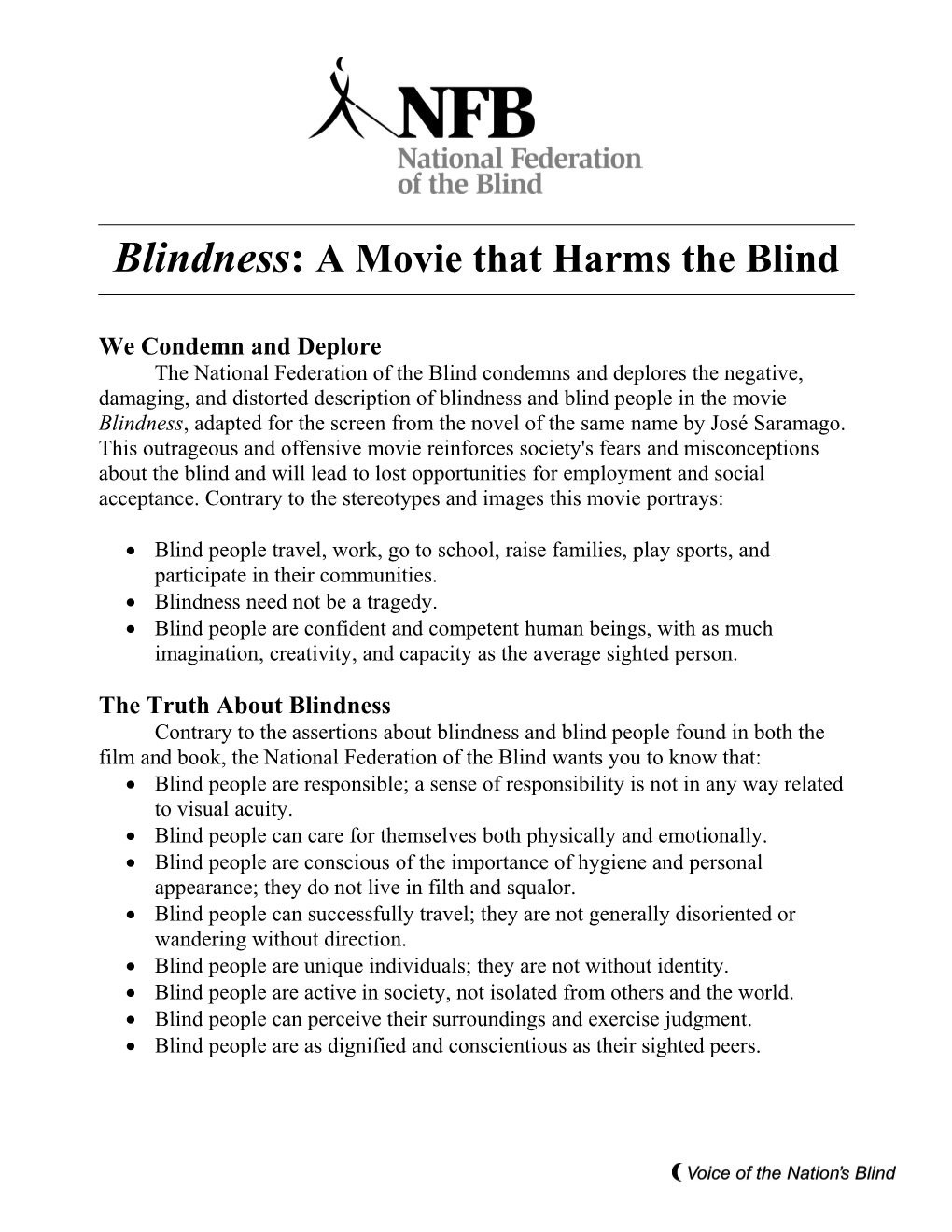 Blindness: a Movie That Harms the Blind