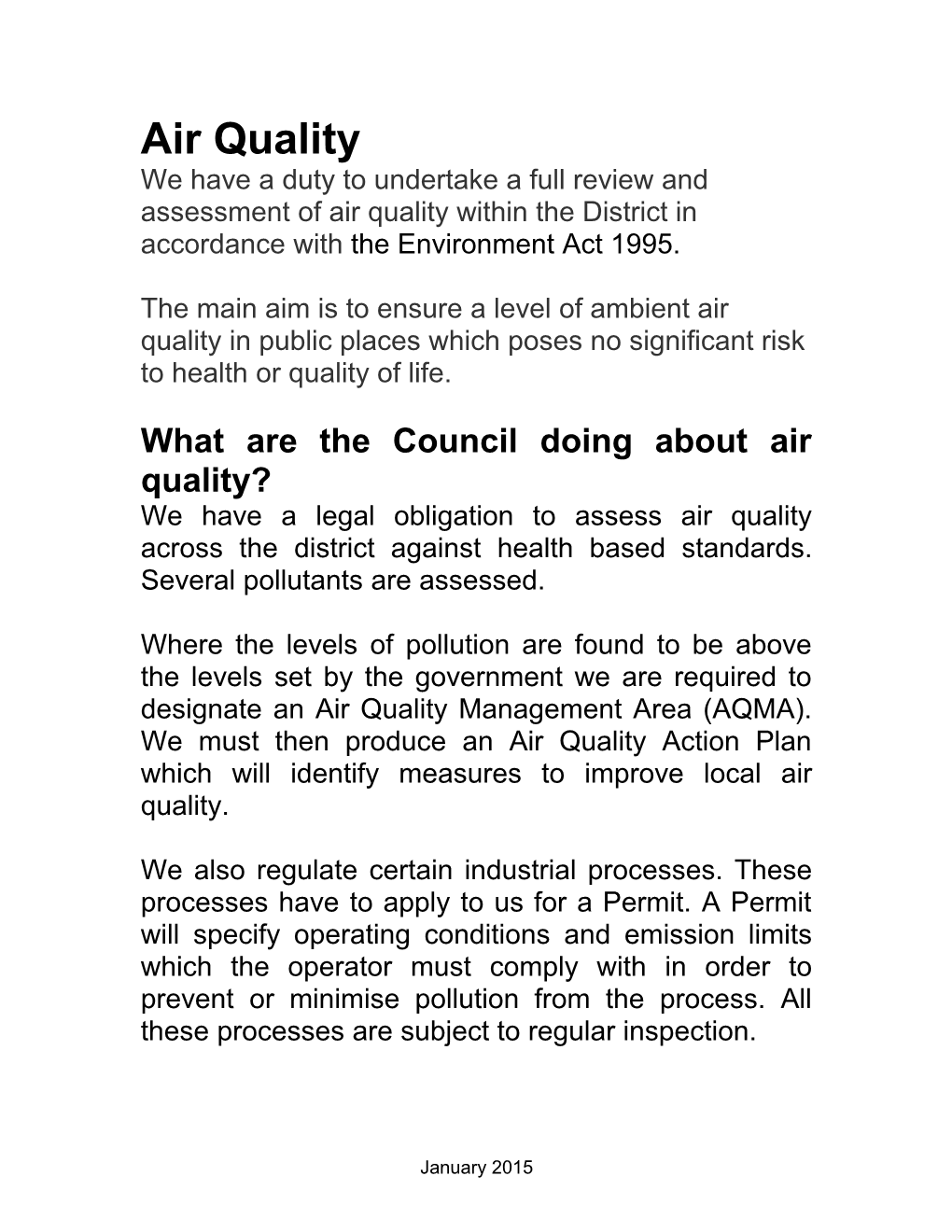 What Are the Council Doing About Air Quality?