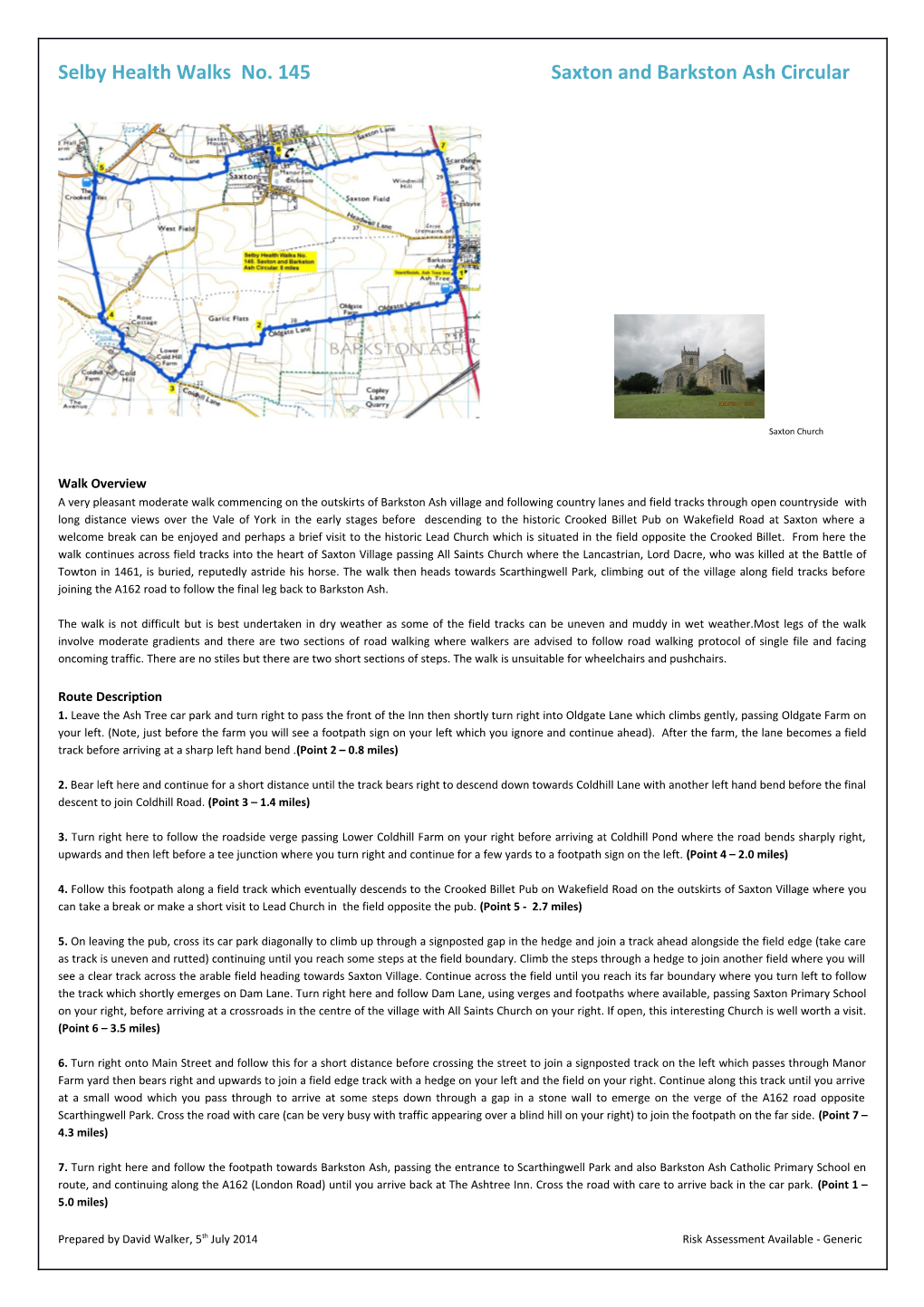 Selby Health Walks No. 145 Saxton and Barkston Ash Circular