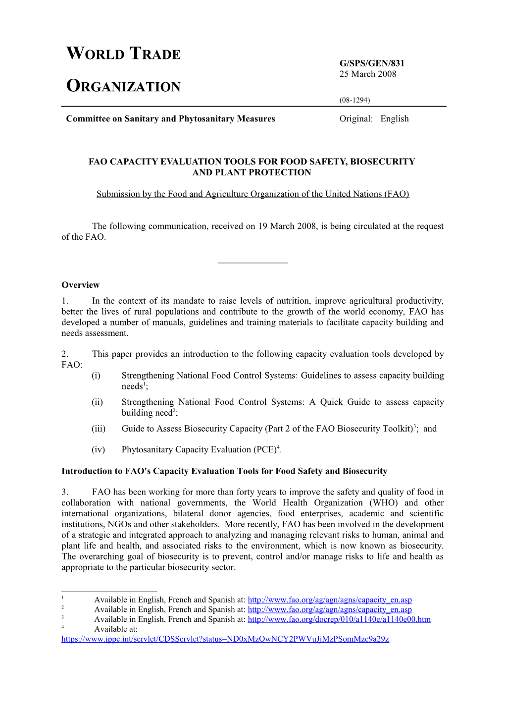 Fao Capacity Evaluation Tools Forfood Safety, Biosecurity