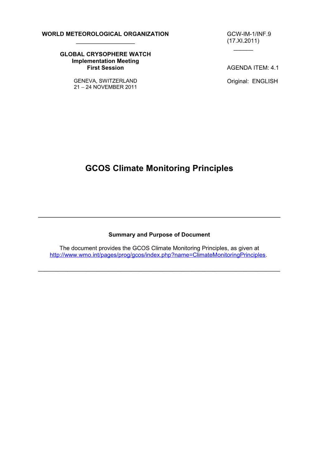 Gcos Implementation Issues at the National Level