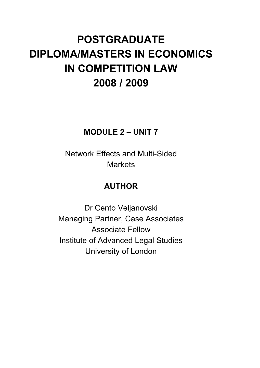 Postgraduate Diploma/Masters in Economics in Competition Law