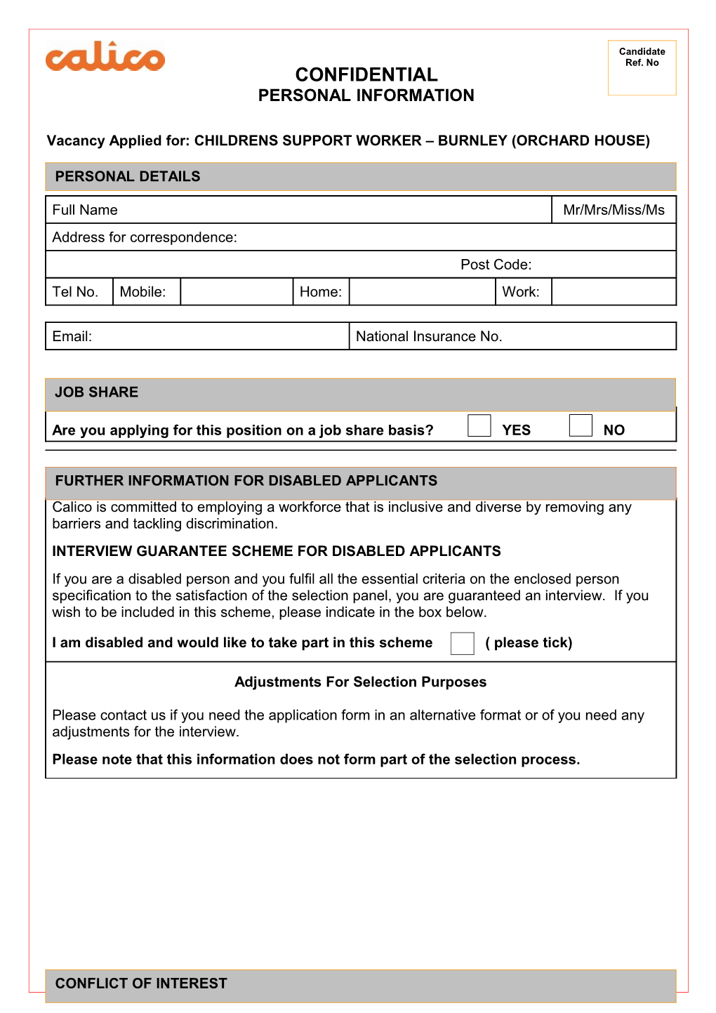 Vacancy Applied For: CHILDRENS SUPPORT WORKER BURNLEY (ORCHARD HOUSE)