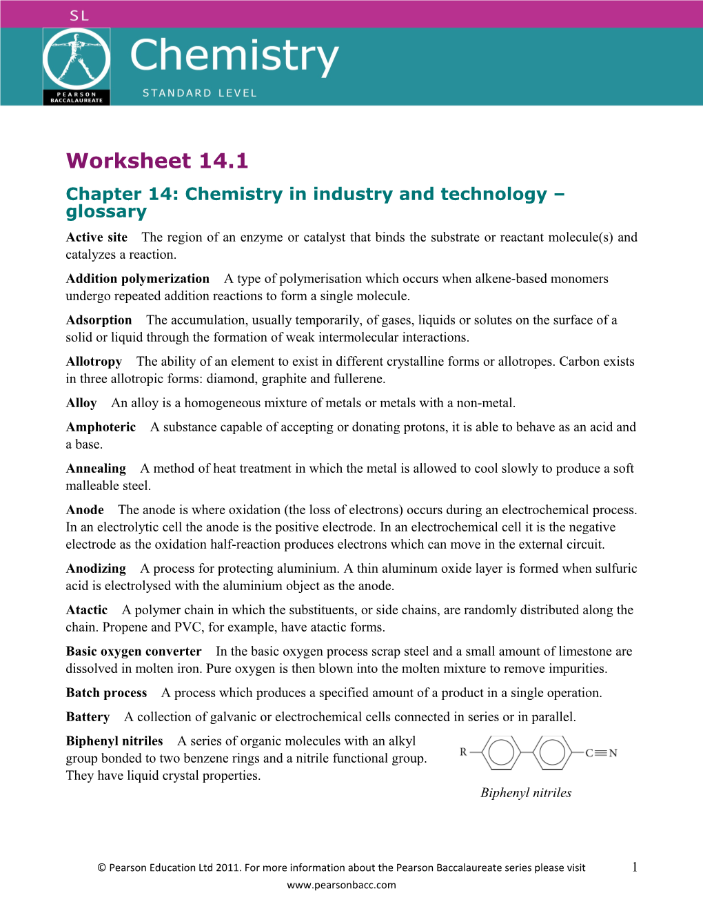 Chapter 14: Chemistry in Industry and Technology Glossary