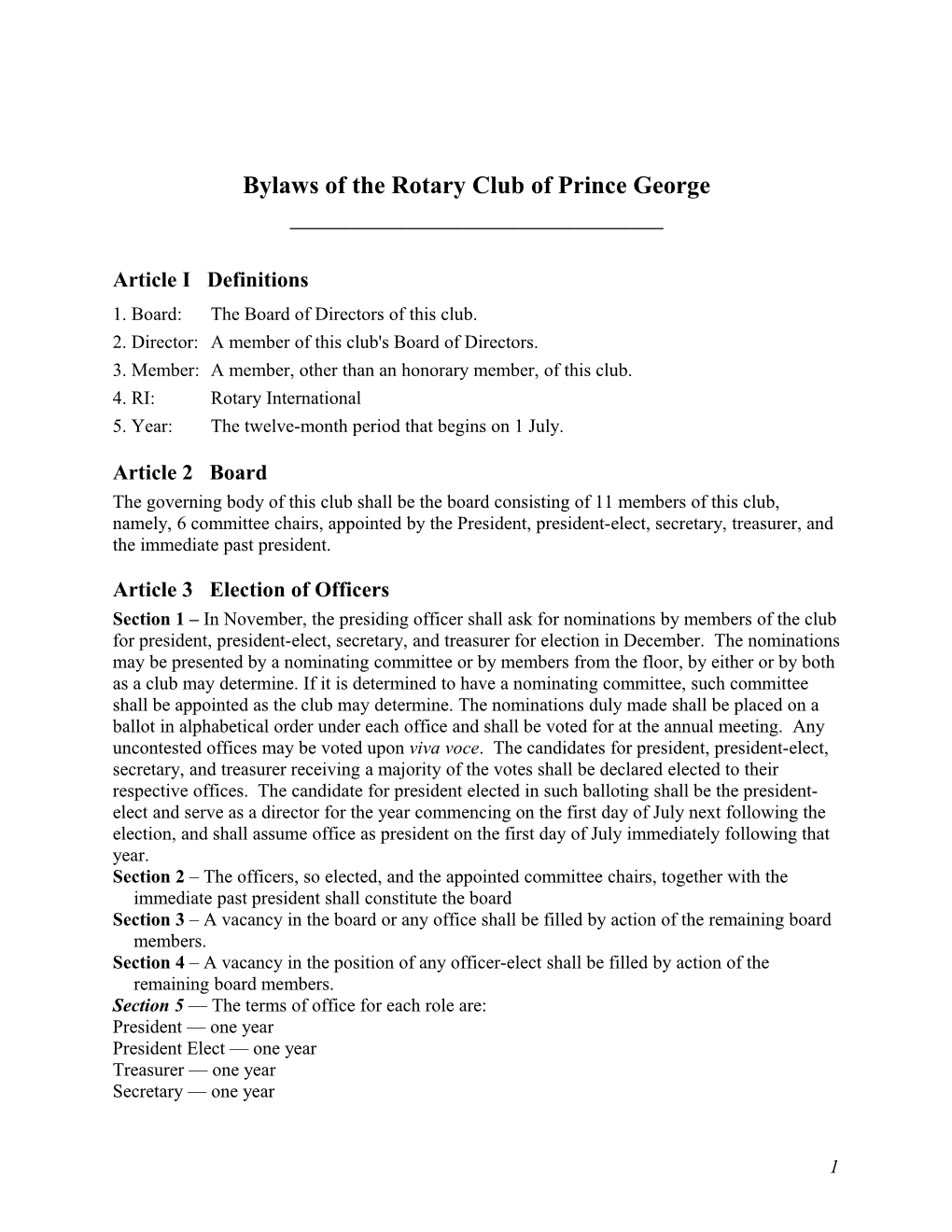 Bylaws of the Rotary Club of Prince George