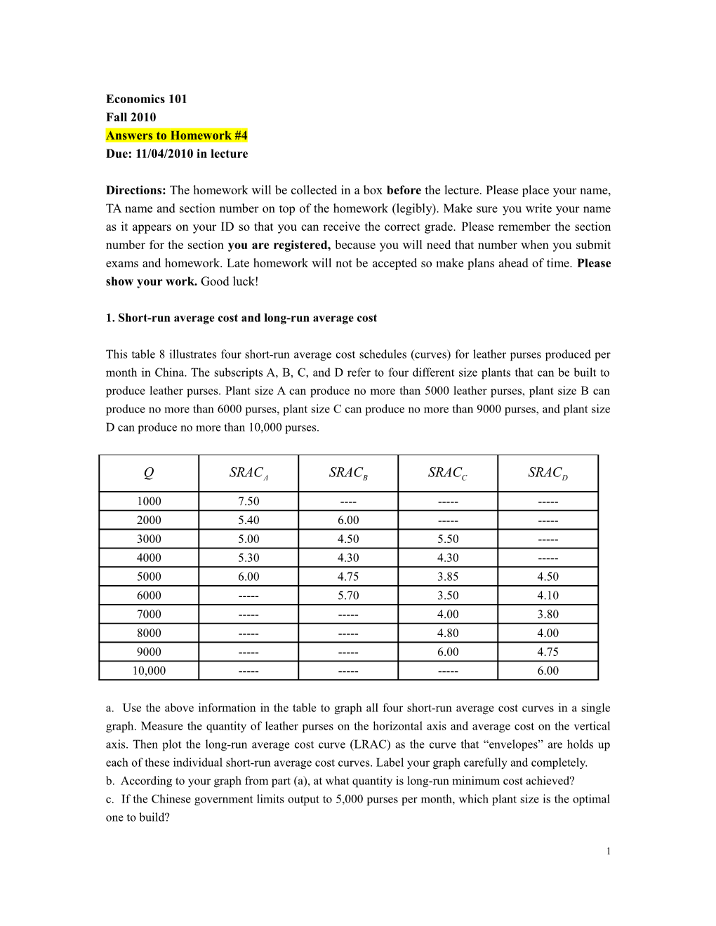 1. Short-Run Average Cost and Long-Run Average Cost