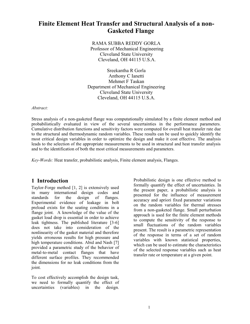 Finite Element Heat Transfer and Structural Analysis of a Non-Gasketed Flange