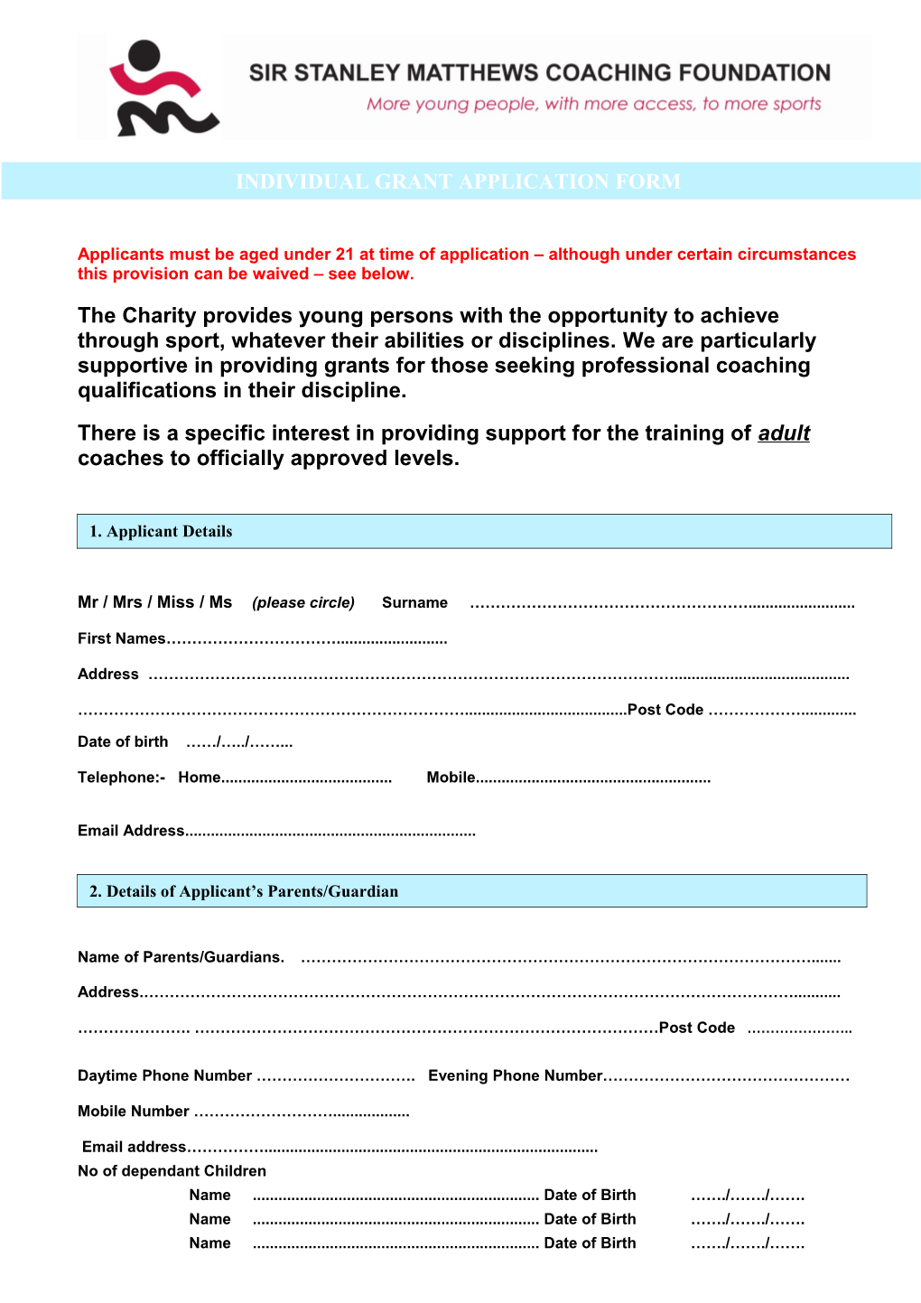 Application Form for Donation