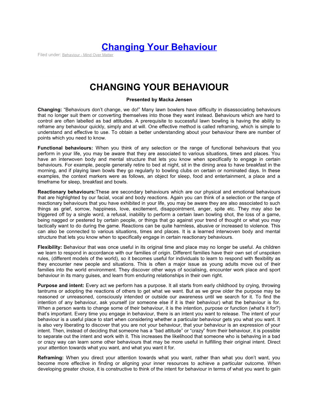 Changing Your Behaviour
