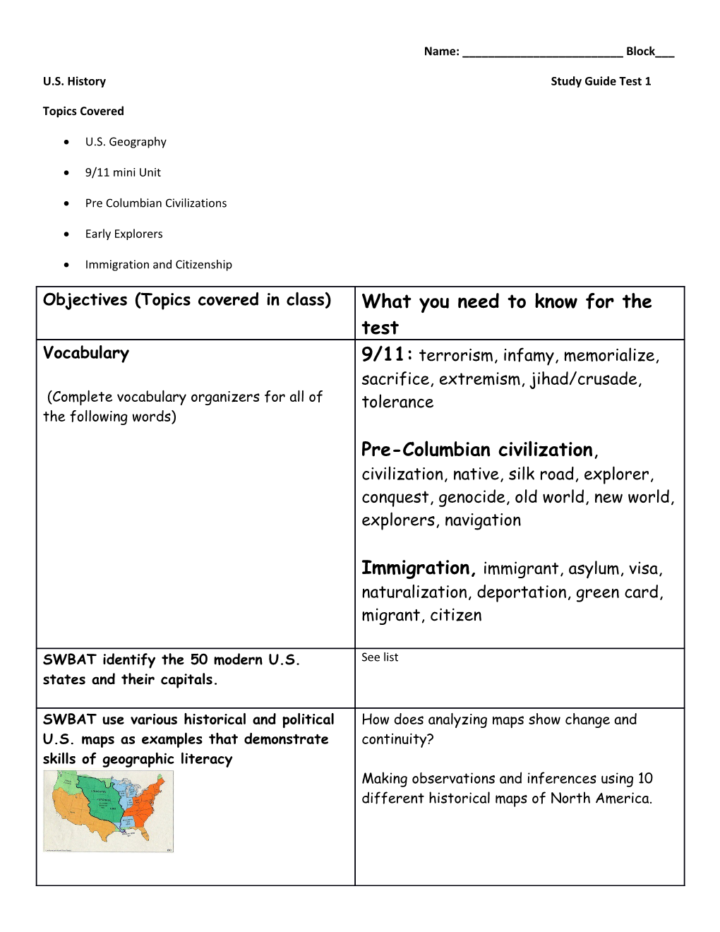 U.S. Historystudy Guide Test 1