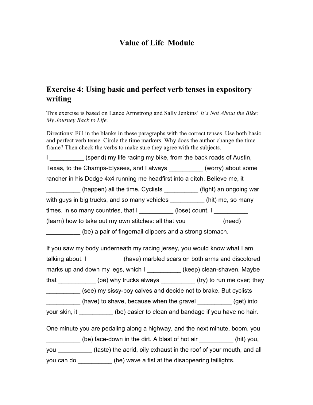 Exercise 4: Using Basic and Perfect Verb Tenses in Expository Writing
