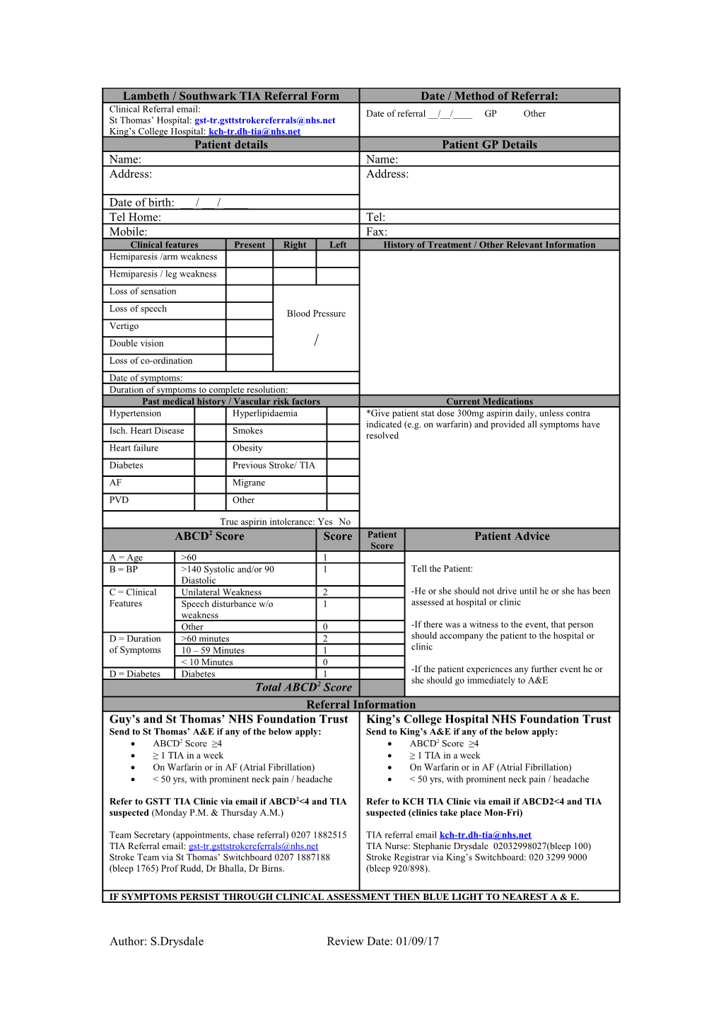Guy's and St Thomas' Stroke Service Referral Form