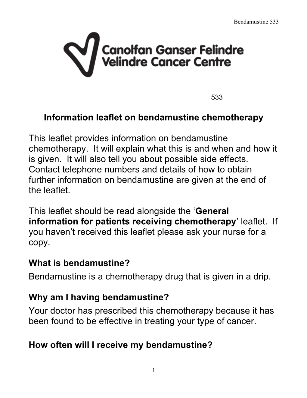 Information Leaflet on Bendamustinechemotherapy