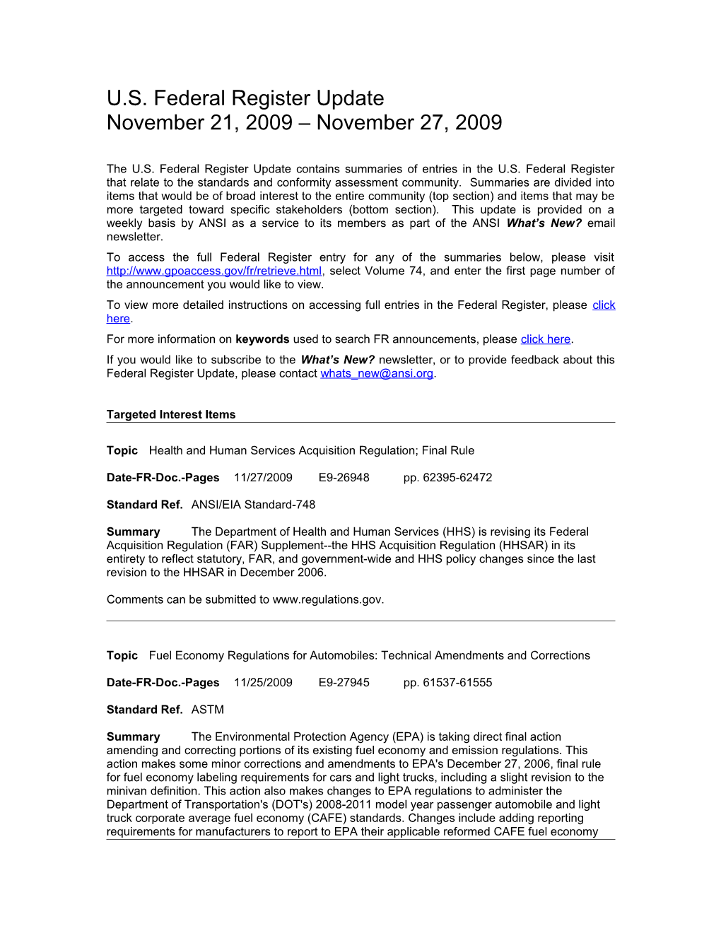 Standards and Trade Related Notices from the U.S. Federal Register, 11.27.09