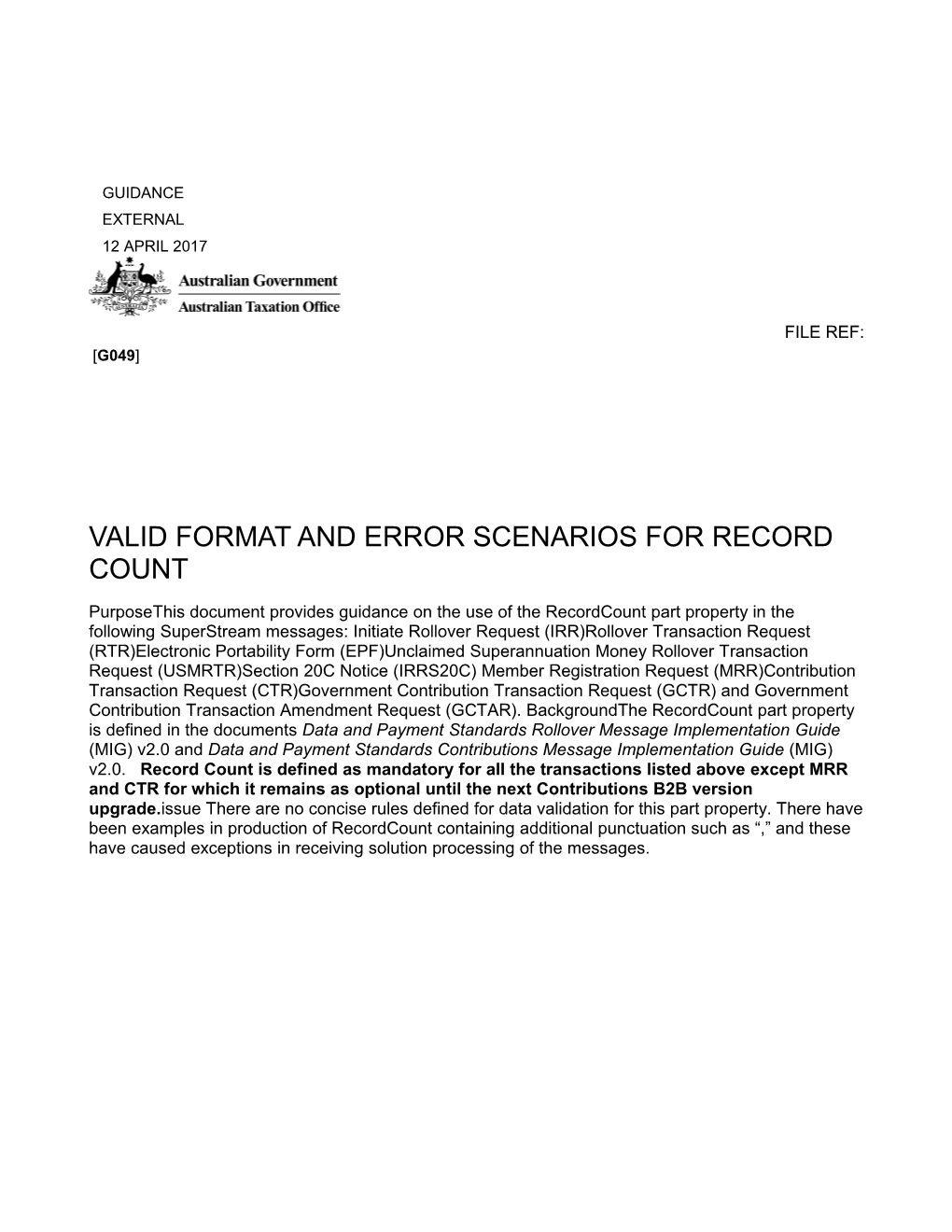 Valid Formatand Error Scenarios for Record Count