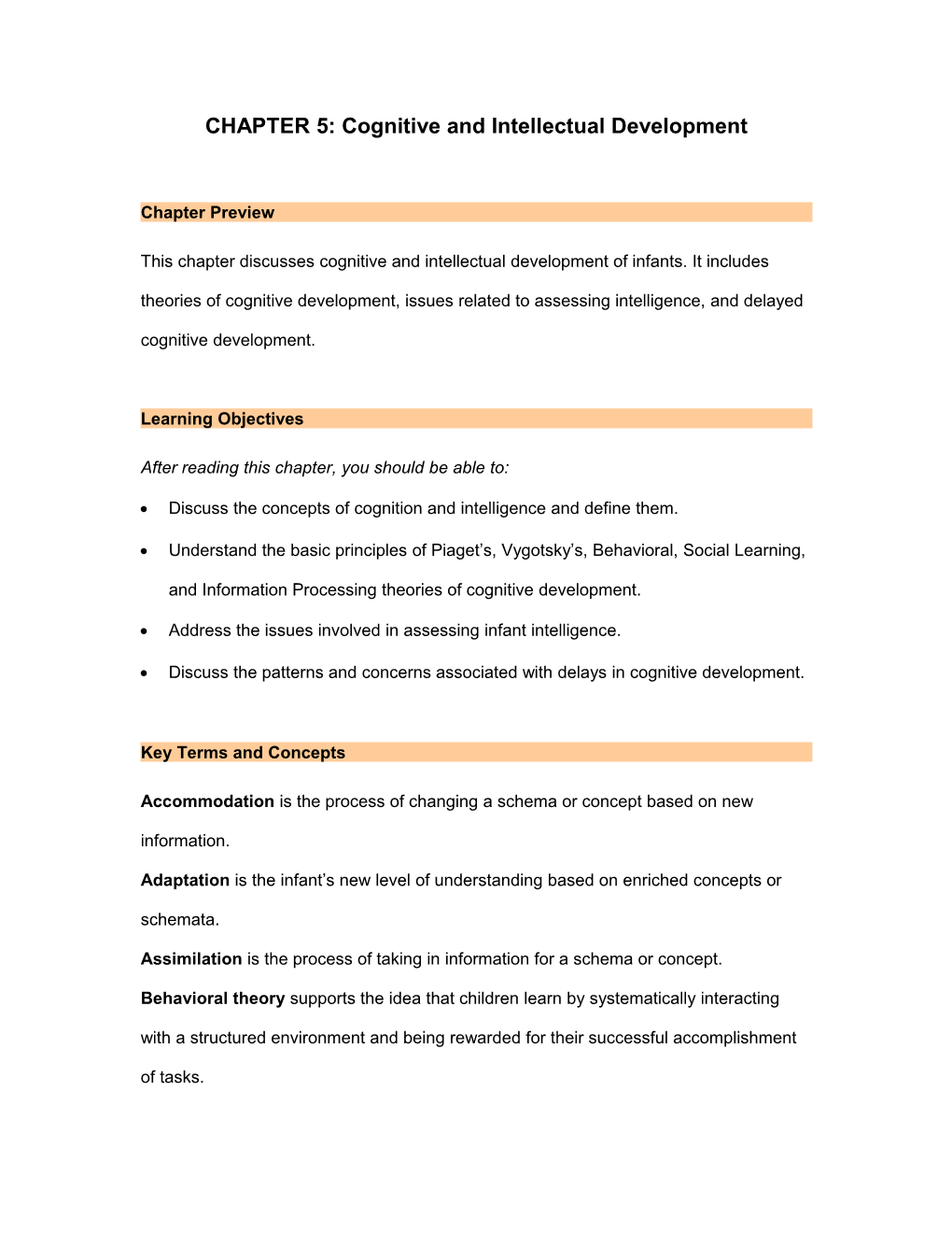 CHAPTER 5: Cognitive and Intellectual Development