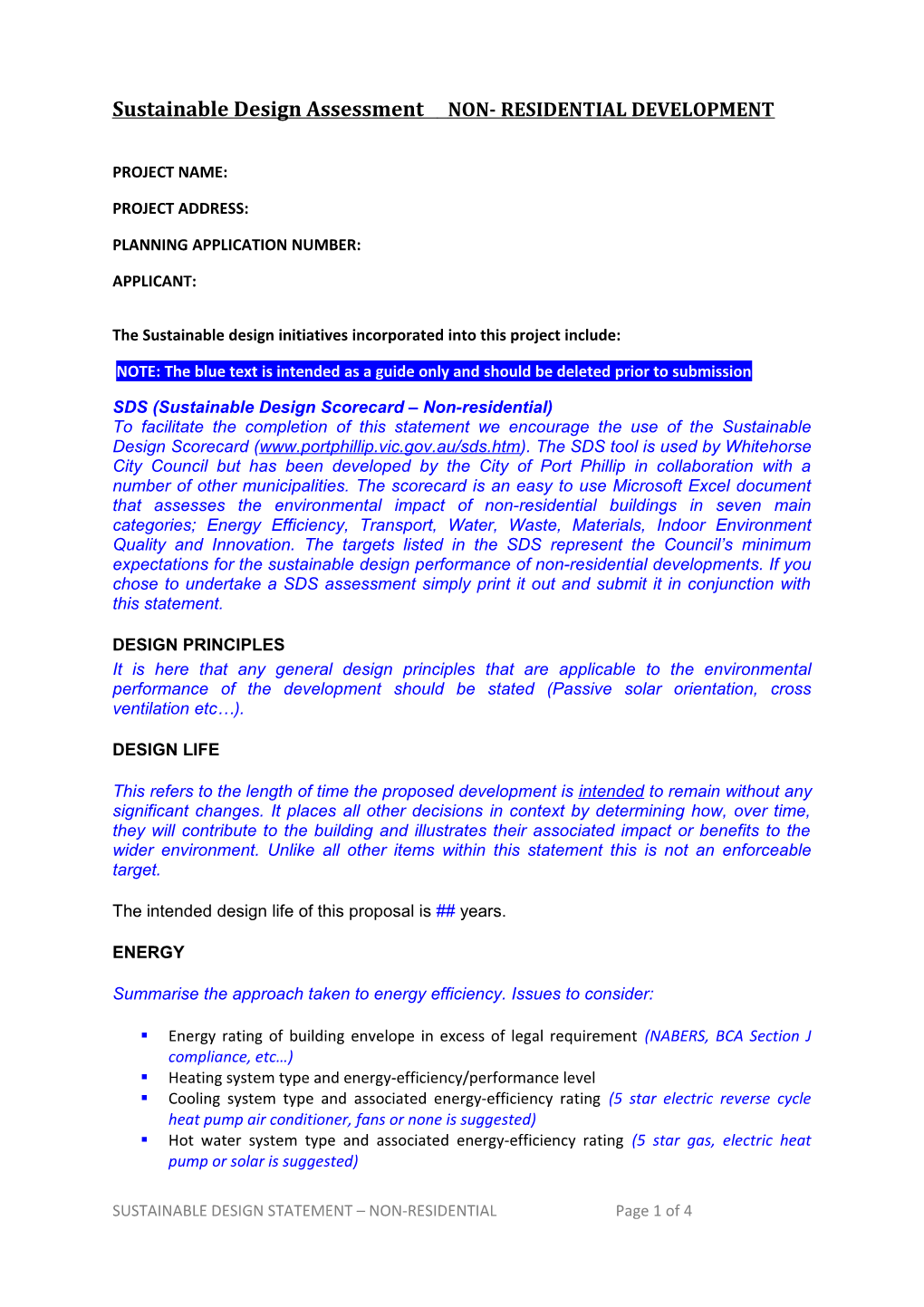 Sustainable Design Assessment NON- RESIDENTIAL DEVELOPMENT