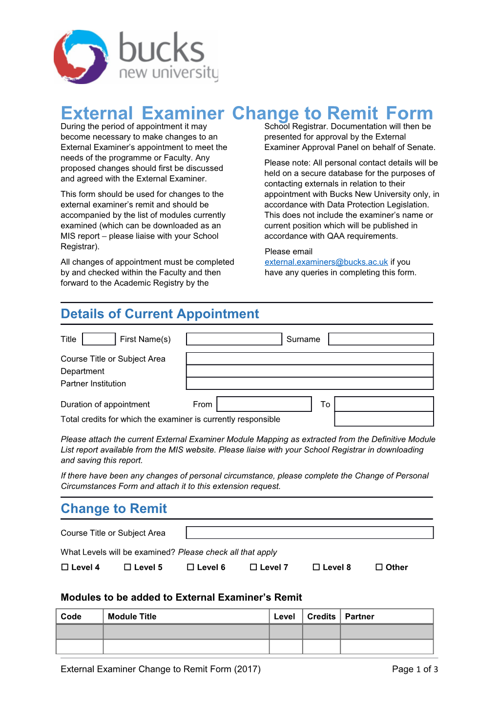 Externalexaminerchange to Remitform