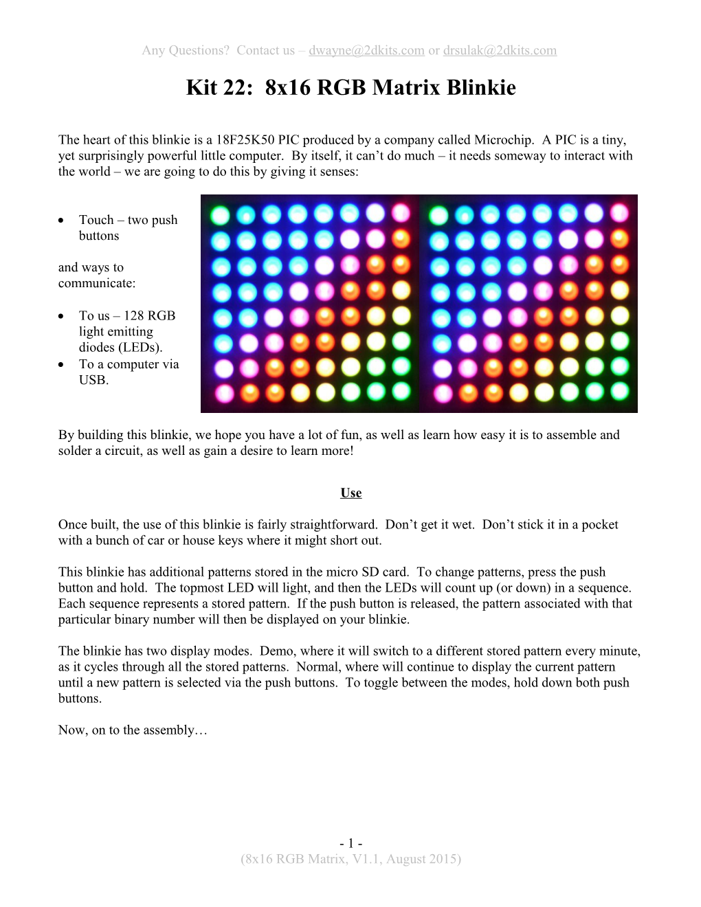 Kit 22: 8X16 RGB Matrix Blinkie