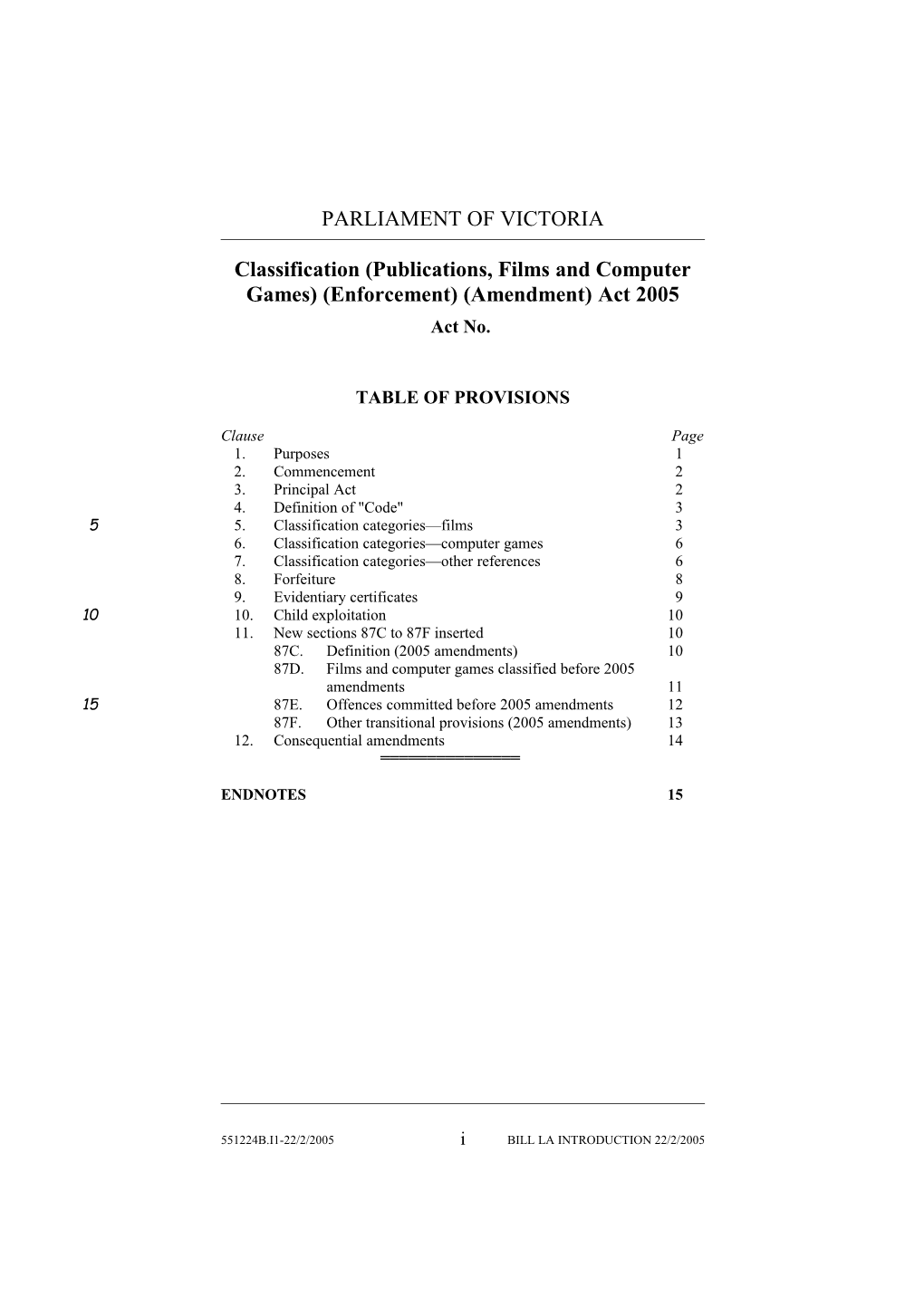Classification (Publications, Films and Computer Games) (Enforcement) (Amendment) Act 2005