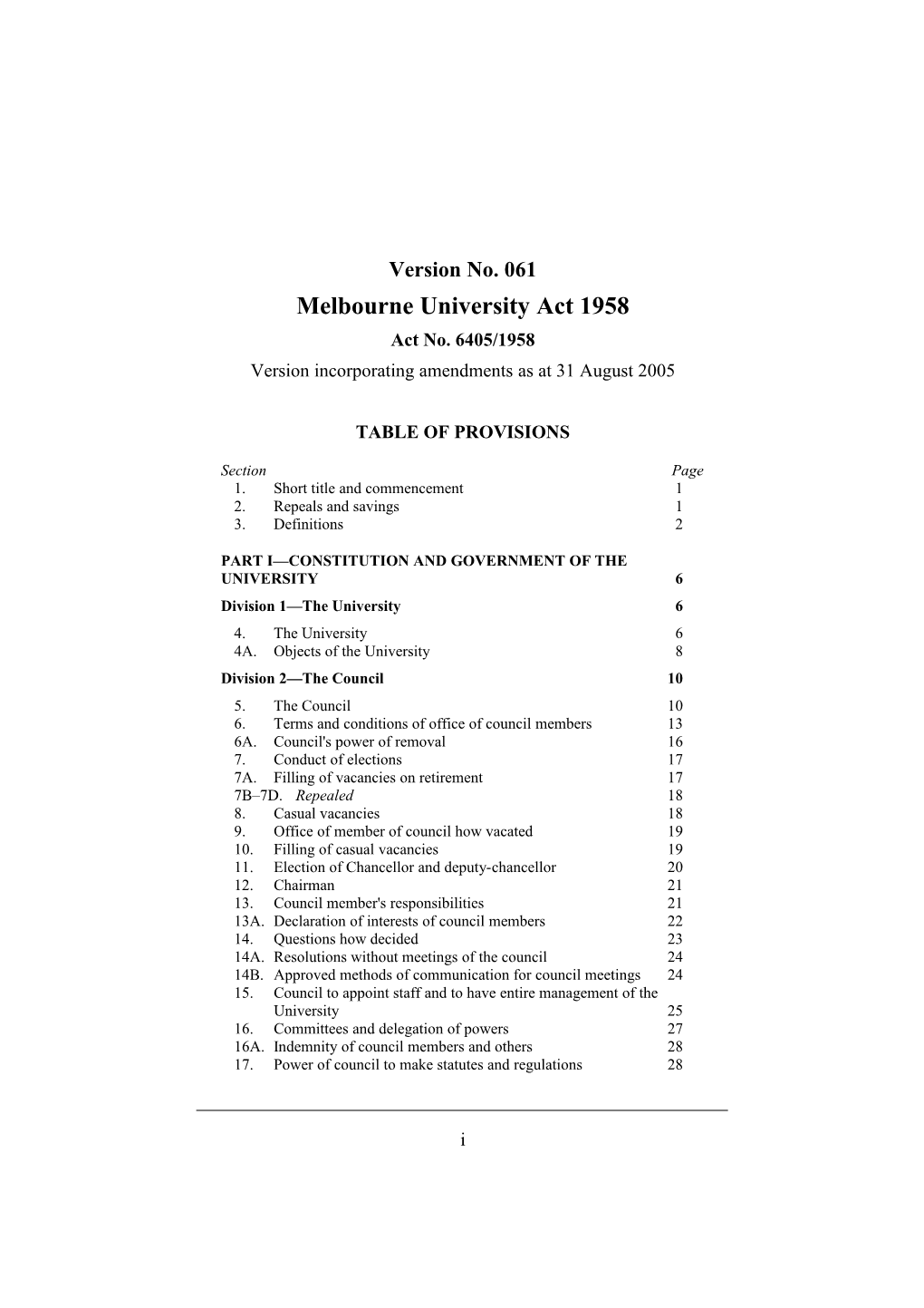 Melbourne University Act 1958