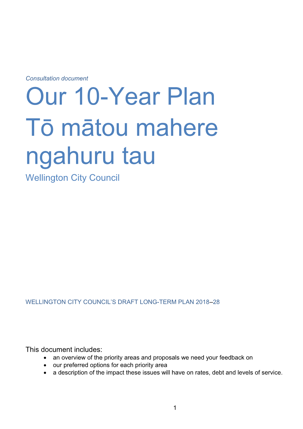 Wellington City Council Sdraft Long-Term Plan 2018 28