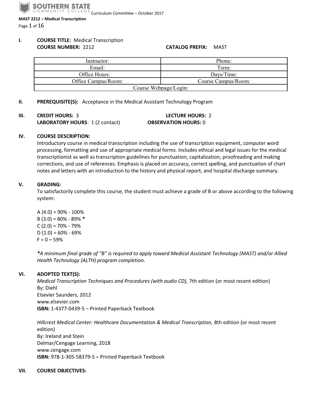 MAST 2212 Medical Transcription