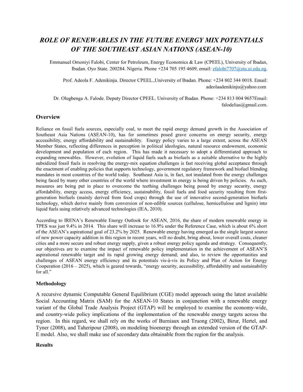 Role of Renewables in the Future Energy Mix Potentials of the Southeast Asian Nations